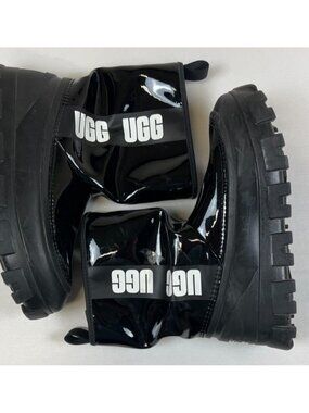 UGG Women 8 Black Patent Leather Drizlita Clear Rain Boots Flat 1144059